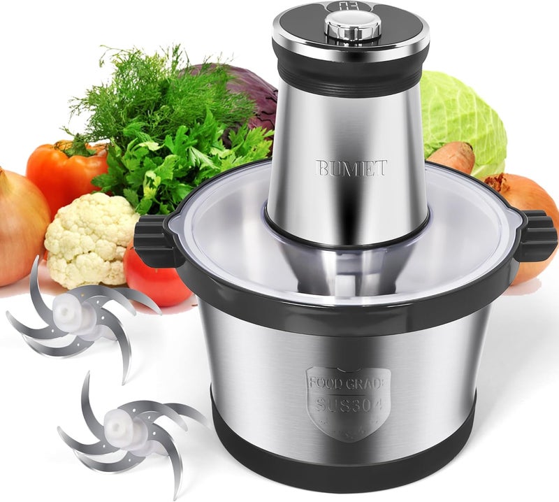 BUMET 16 cup steel bowl 850W Electric Food Processor,LED timer. 3-Tiered 6 Cutting Edges blade for mincing, chopping,Ideal as meat grinder,fresh vegetables chopper,pet food process in kitchen. - Image 1